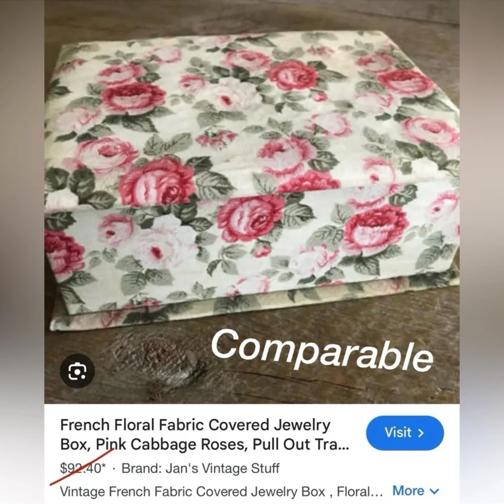 Vintage French Floral Fabric Covered Jewelry Pull Out Tray Fabric Sewing Box - Picture 8 of 8